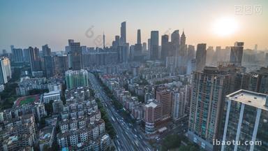 广州珠江新城天河车流延时逆光固定延时摄影